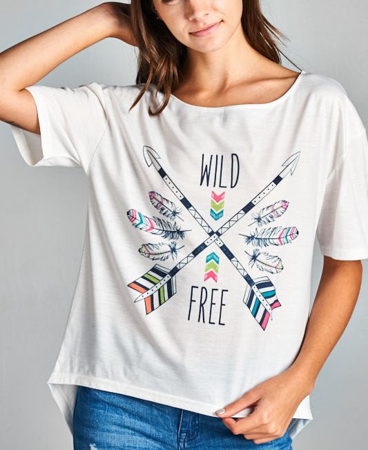 Wild and Free Feather and Arrow Tee - Shirts & Tops S