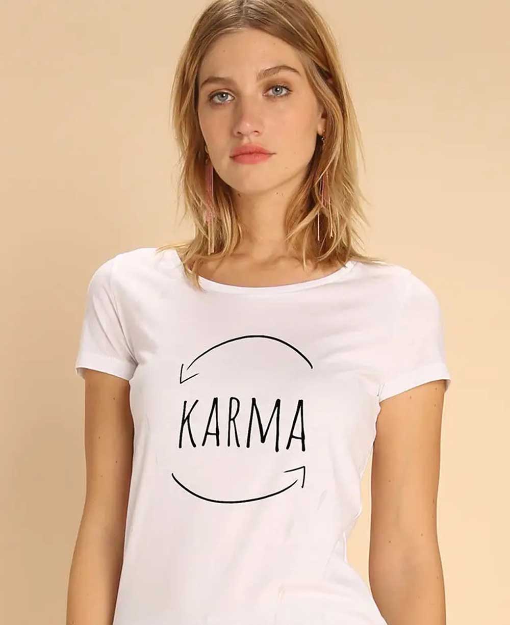 Women's Organic Cotton Fitted Karma White T-Shirt - Shirts & Tops S