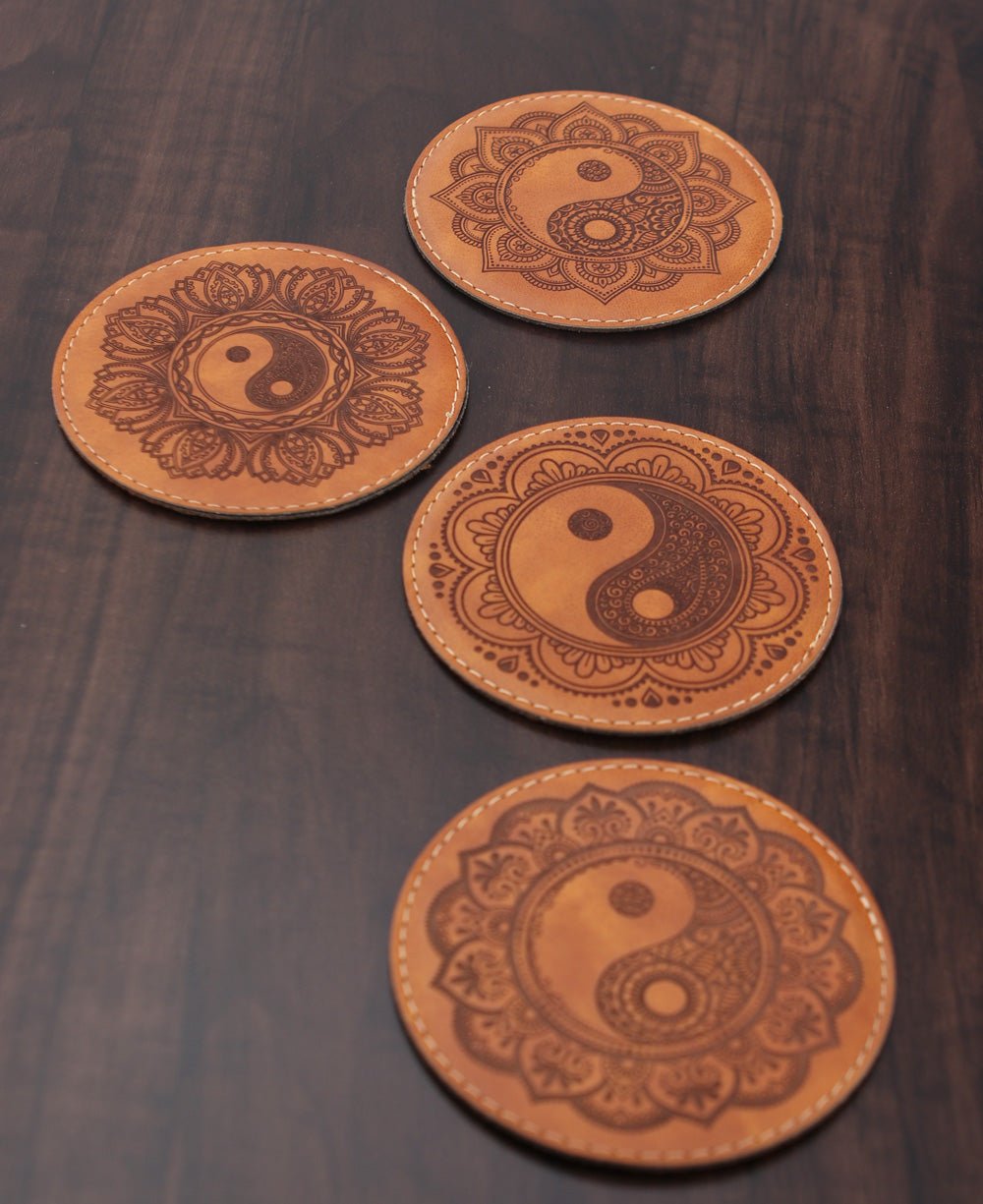 Yin Yang Artistic Faux Leather Coasters -