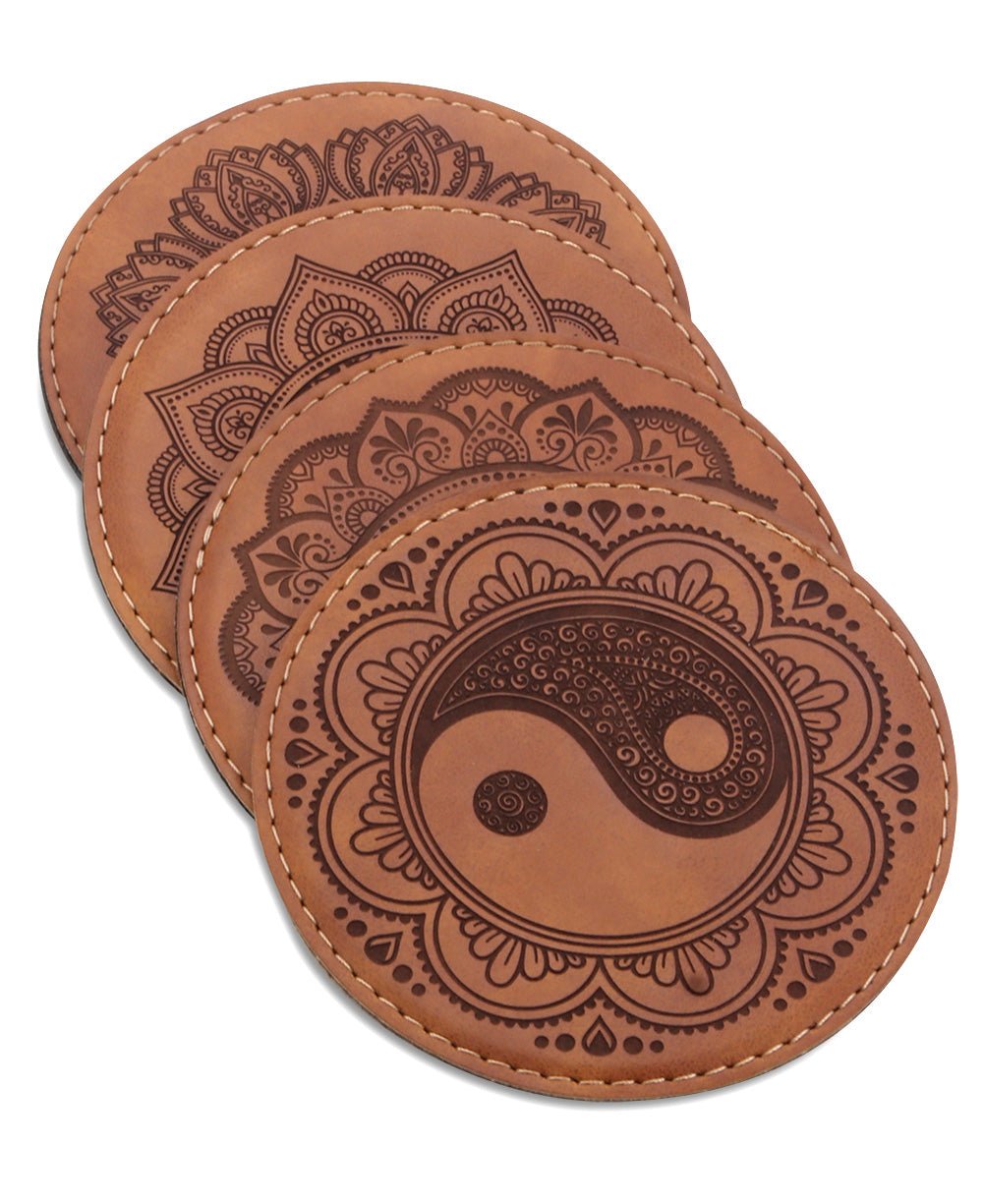 Yin Yang Artistic Faux Leather Coasters -