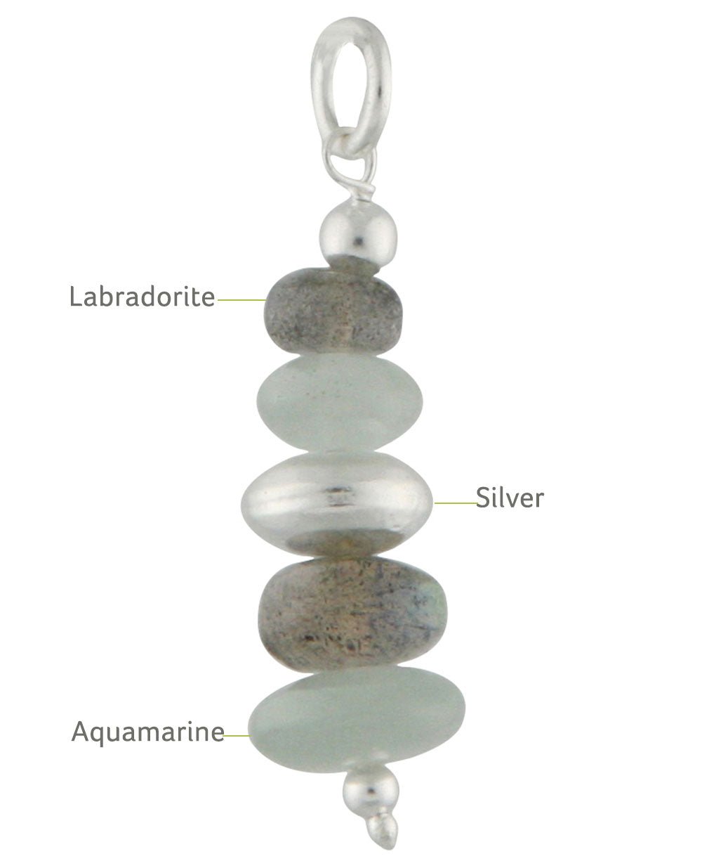 Zen Cairn Pendant, Labradorite and Aquamarine -