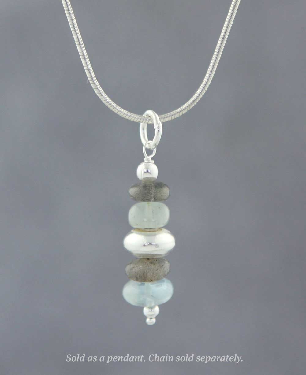 Zen Cairn Pendant, Labradorite and Aquamarine -