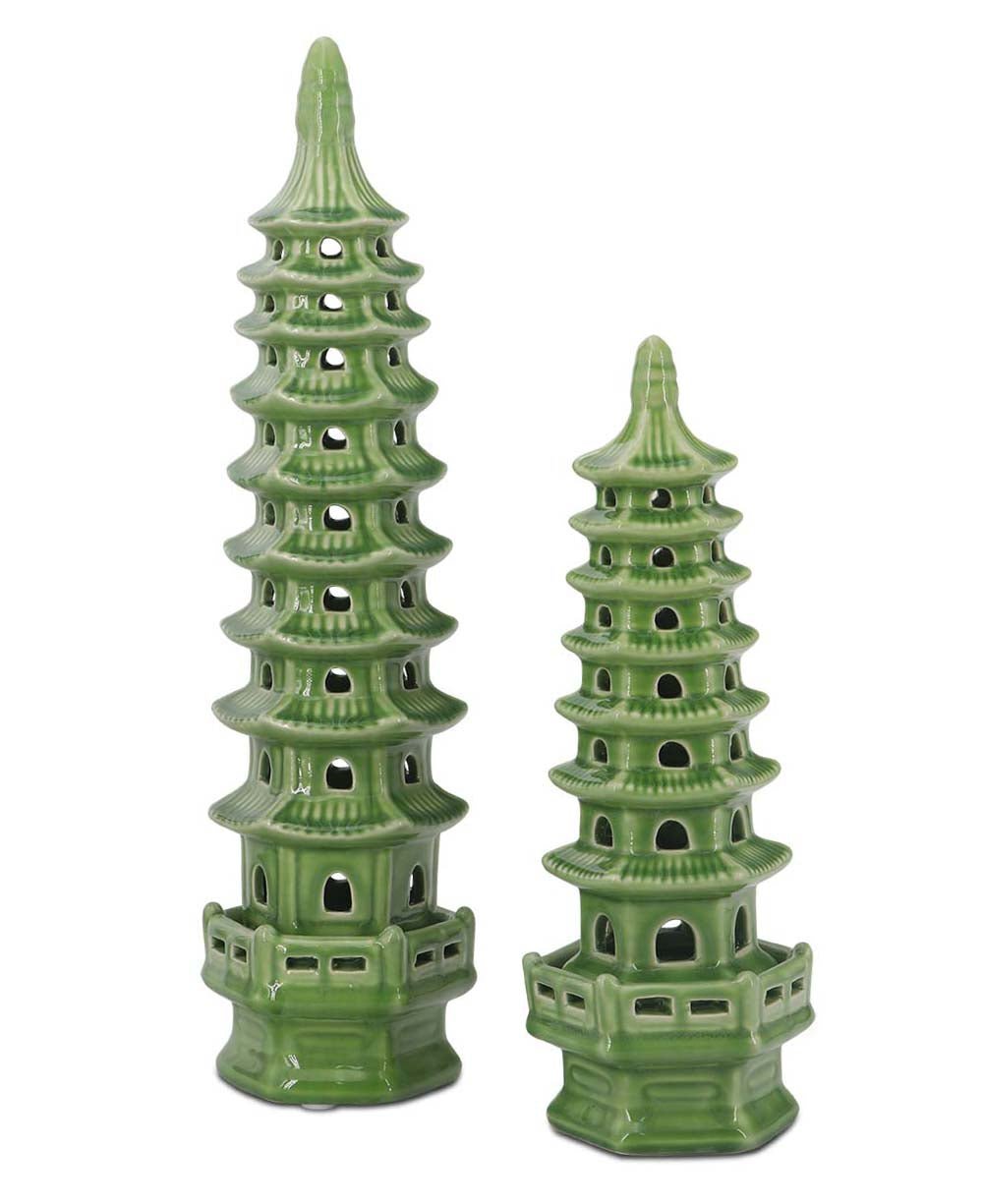 Zen-Inspired Porcelain Tall Pagoda Sculptures, Sold Individually - Home Aqua Small