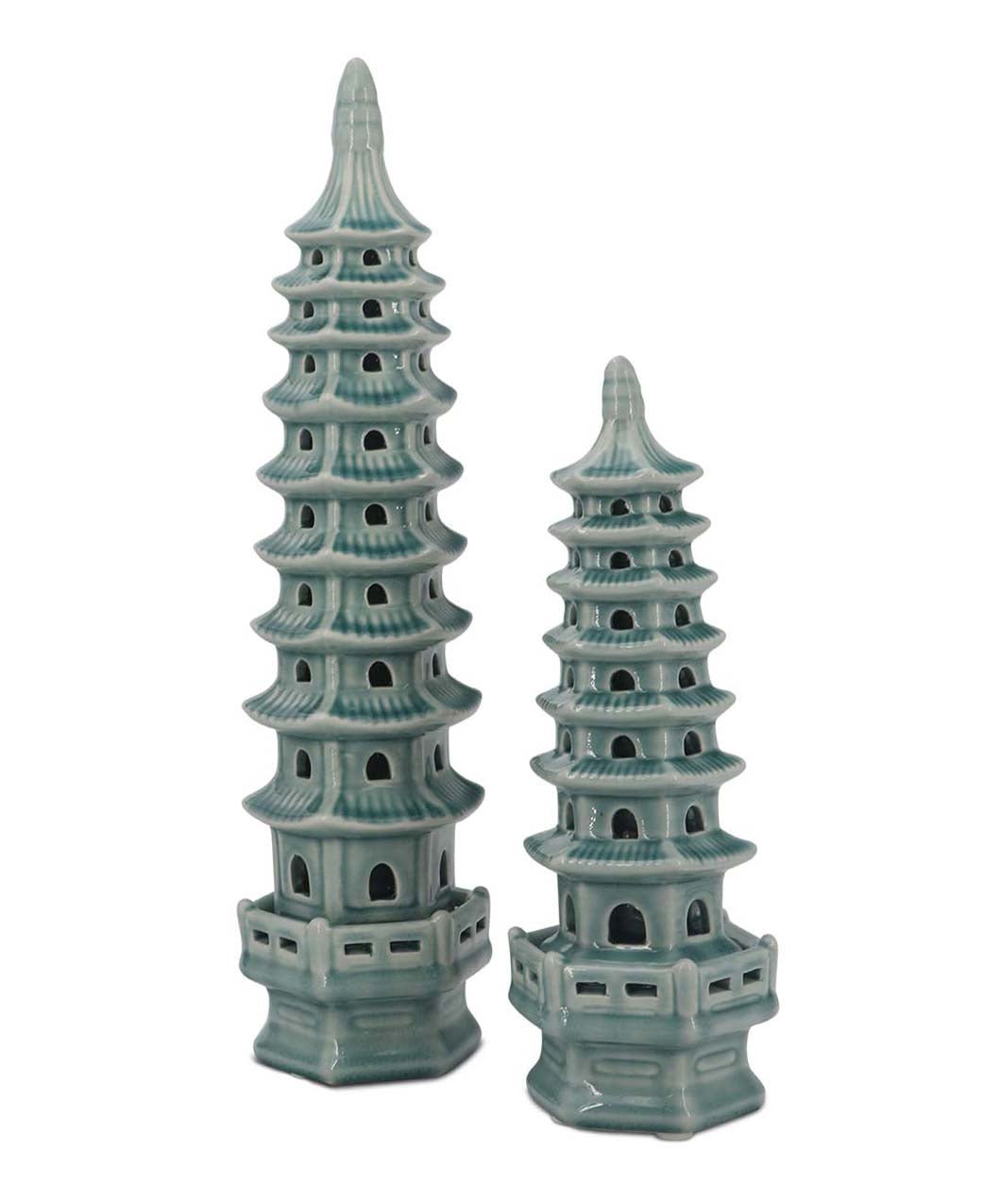 Zen-Inspired Porcelain Tall Pagoda Sculptures, Sold Individually - Home Aqua Small
