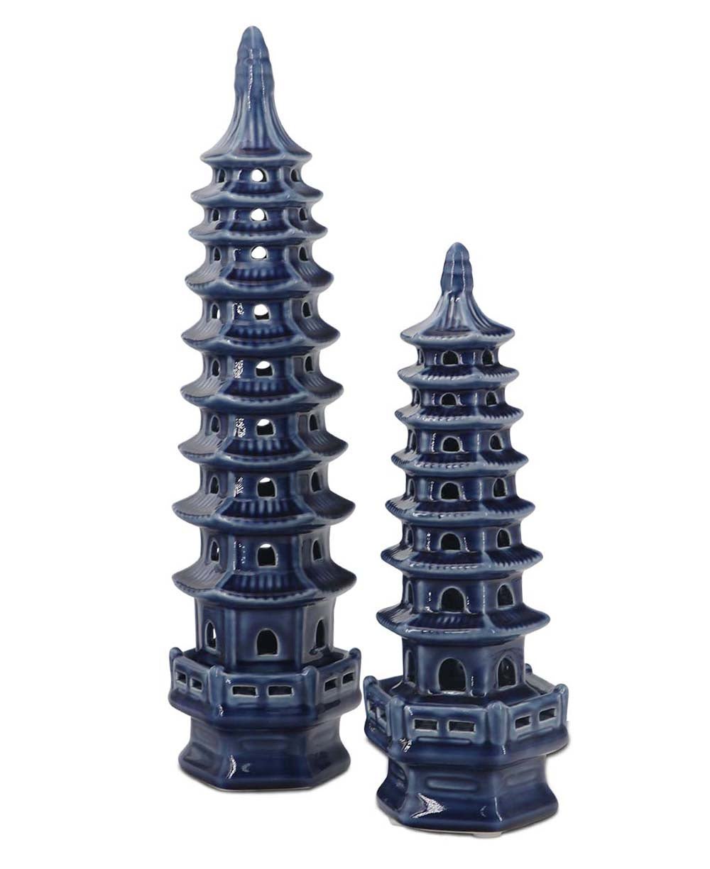 Zen-Inspired Porcelain Tall Pagoda Sculptures, Sold Individually - Home Aqua Small