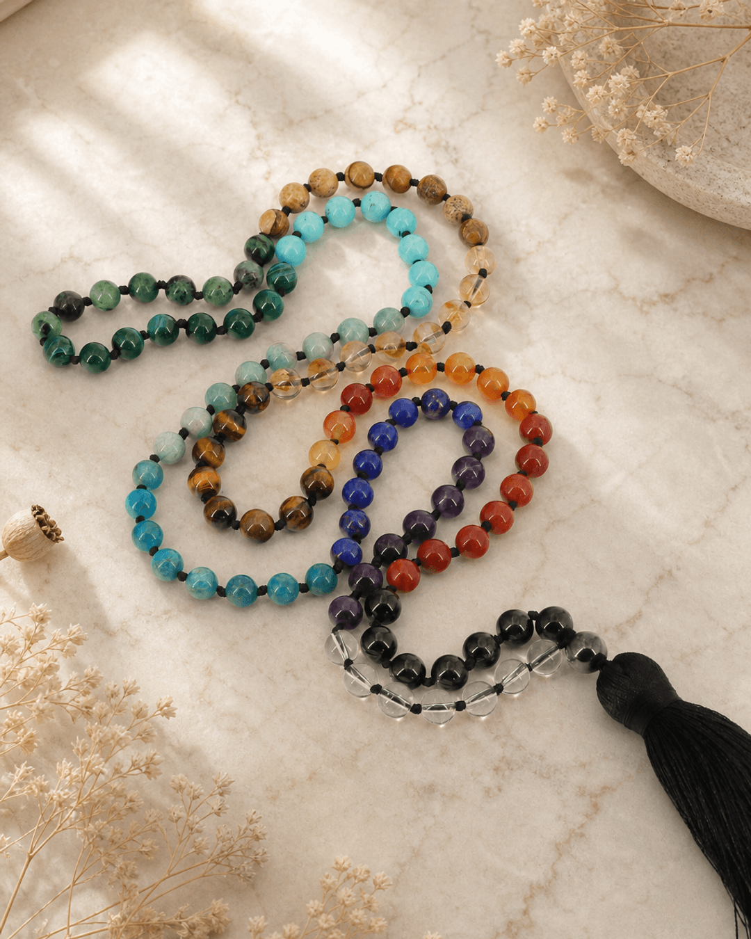 15 Gemstones Seven Chakra Premium Mediation Mala - Prayer Beads