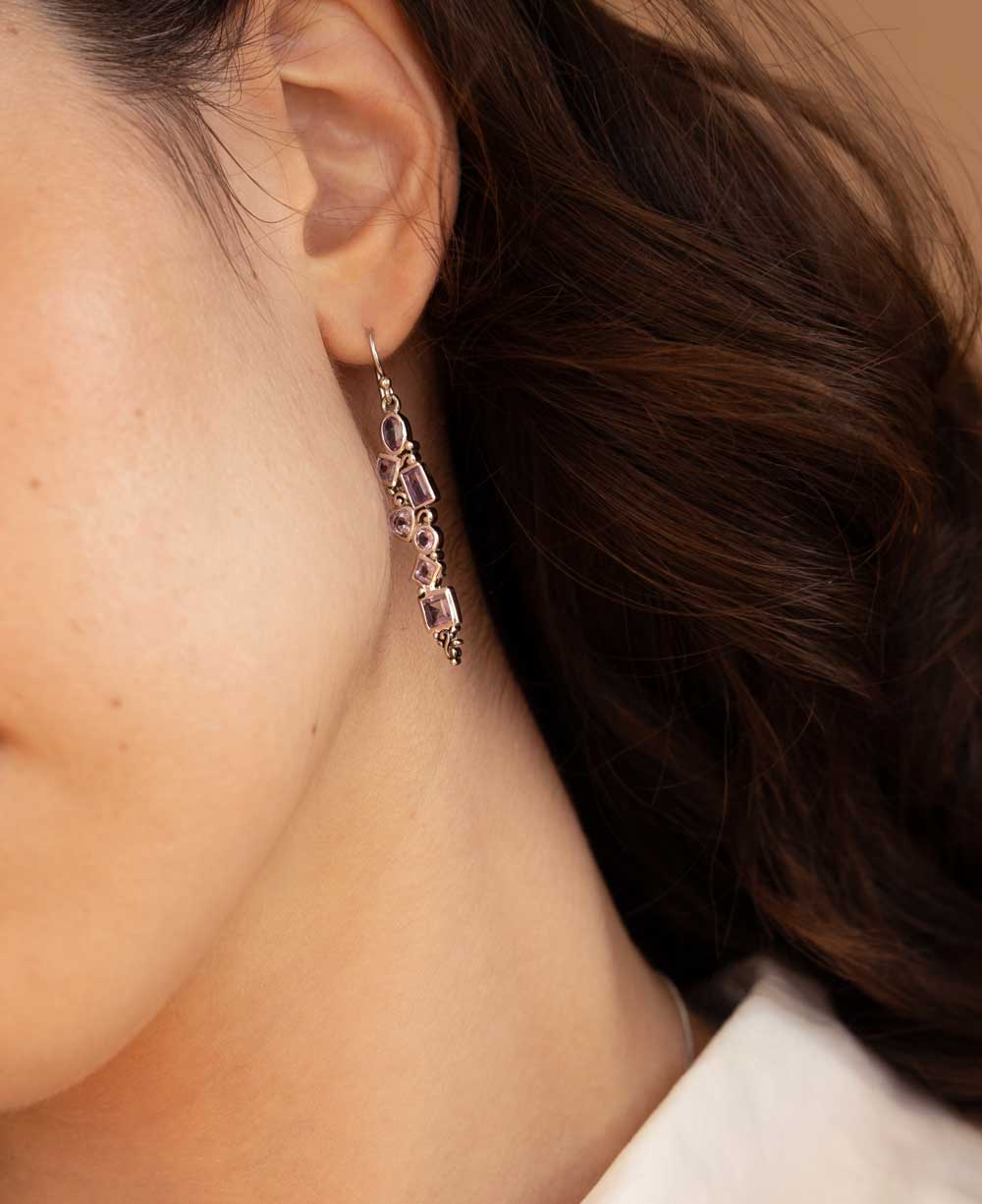 Mixed Geometry Amethyst Sterling Silver Earrings