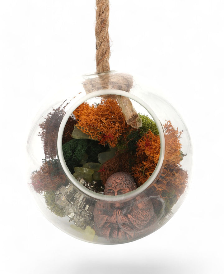 Luck Buddha Pyrite Crystal Hanging Globe Terrarium