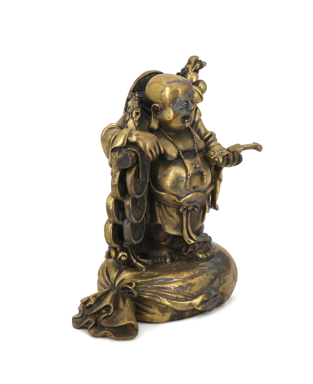 Antique Finish Traditional Bronze Casting Happy Buddha Monk Statue