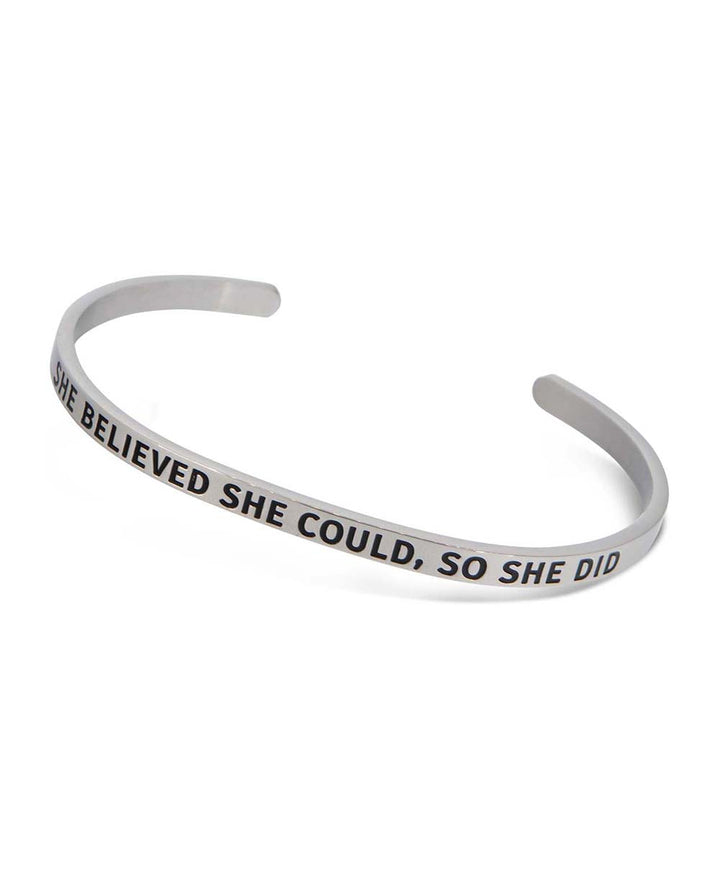 She Believed She Could So She Did, Inspirational Cuff Bracelet
