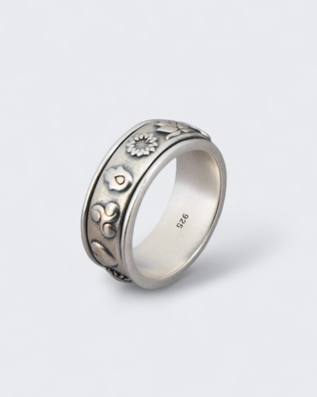 Soulful Symbols Spinner Ring: Sterling Silver Rotating Meditation