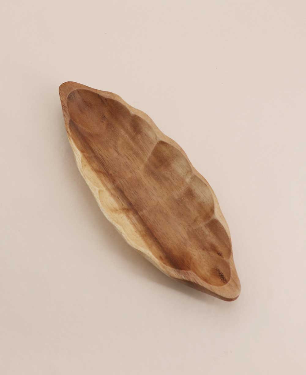 Acacia Wood Carved Leaf Shaped Trinket Dish - Decor