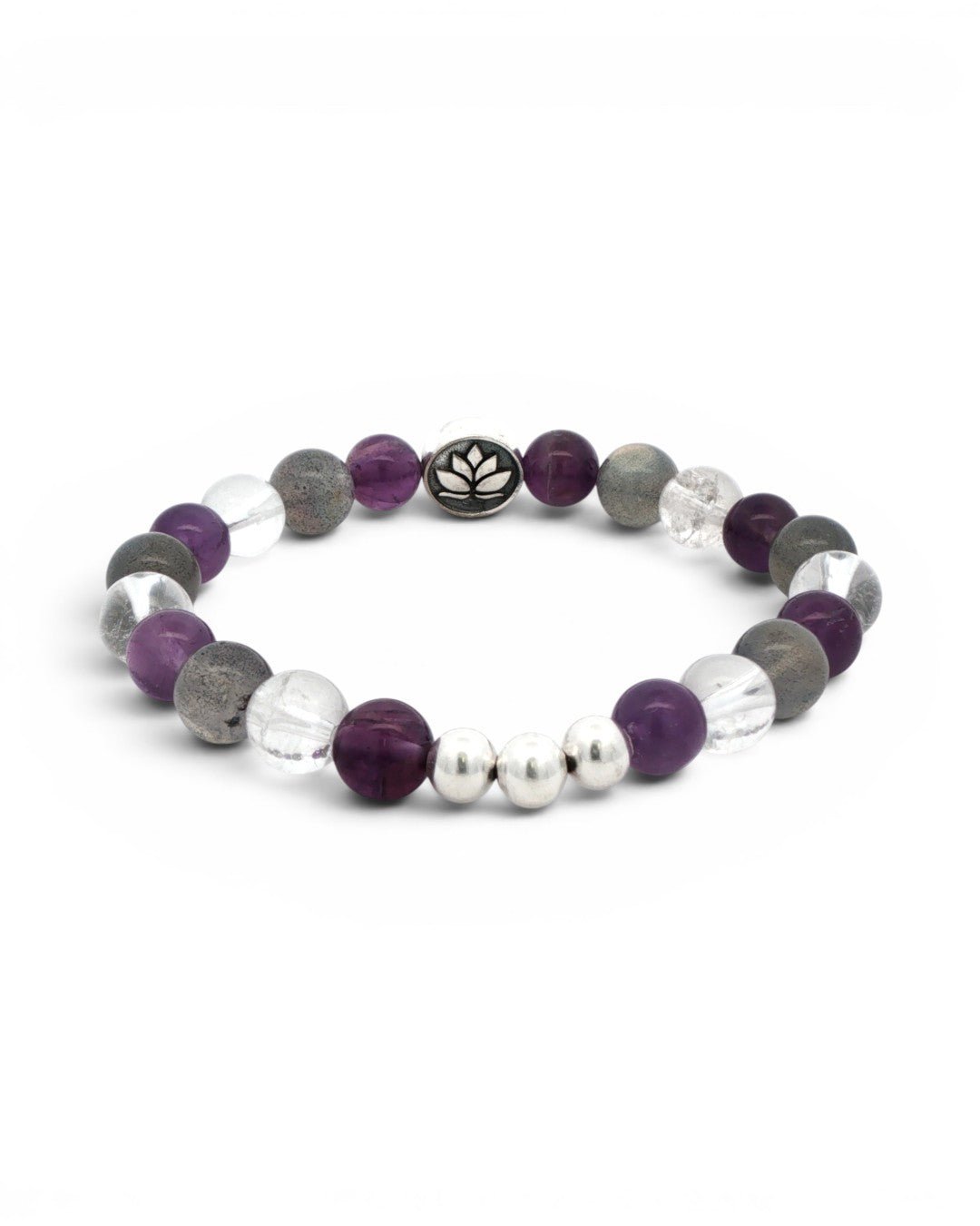 Amethyst, Labradorite & Clear Quartz Lotus Stretch Bracelet - Bracelet