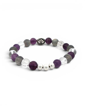 Amethyst, Labradorite & Clear Quartz Lotus Stretch Bracelet - Bracelet