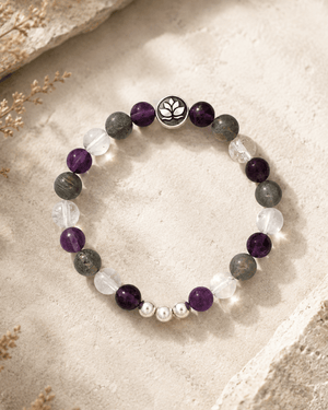 Amethyst, Labradorite & Clear Quartz Lotus Stretch Bracelet - Bracelet