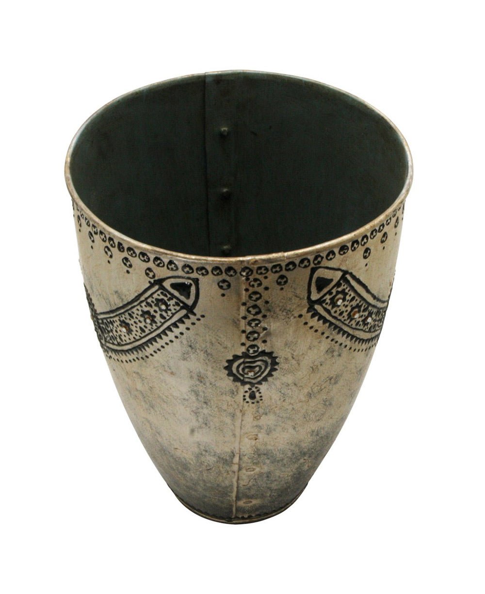 Antique Finish Metallic Embossed Vase, India - Accents