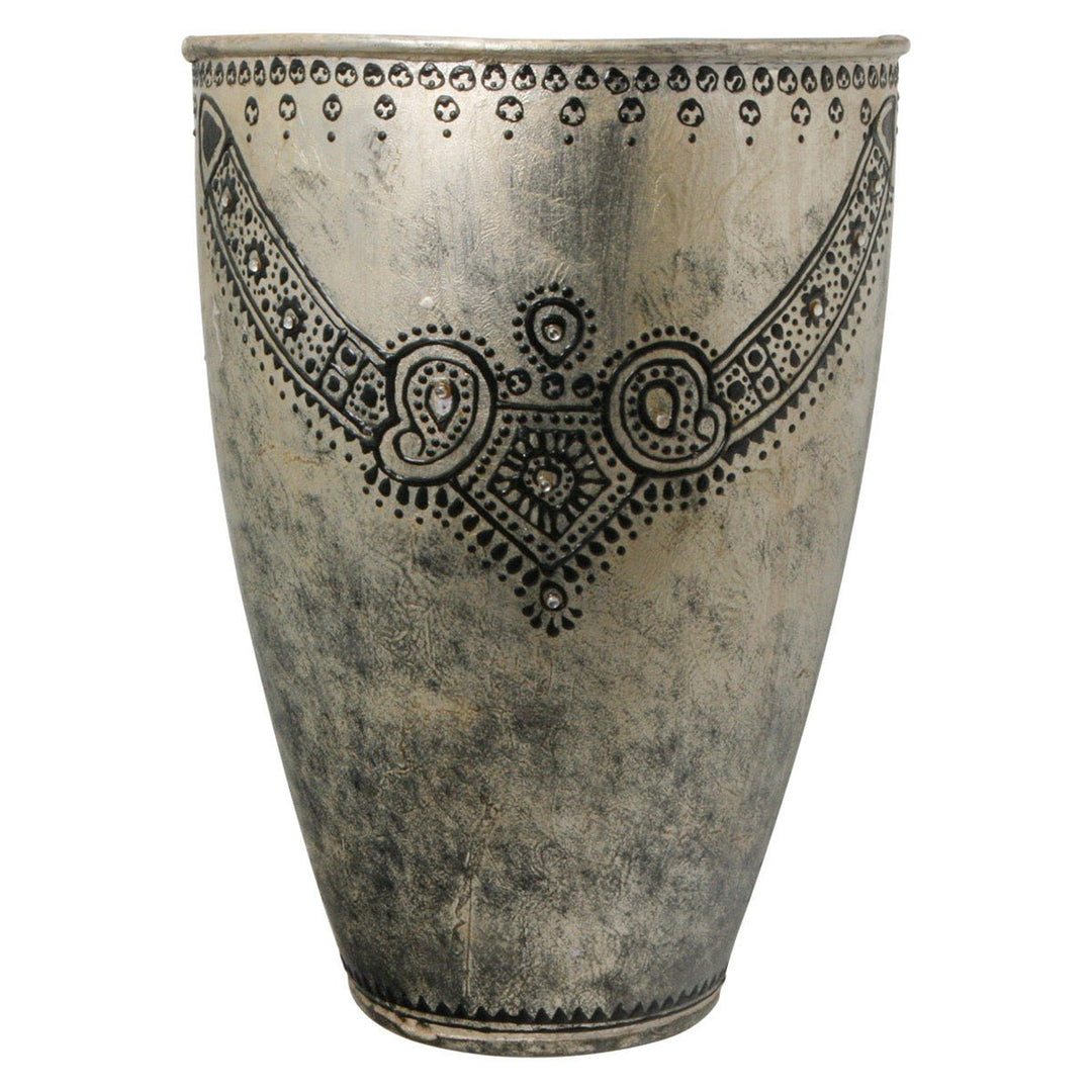 Antique Finish Metallic Embossed Vase, India - Accents