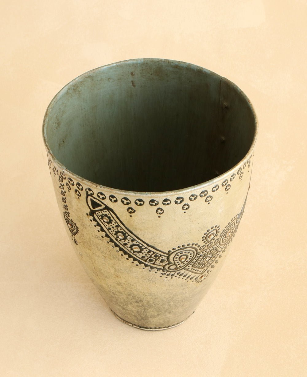 Antique Finish Metallic Embossed Vase, India - Accents