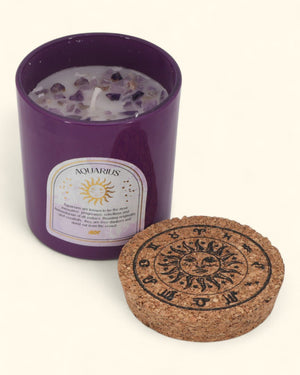 Aquarius Zodiac Candle & Crystal Tumblestone Set - Candles