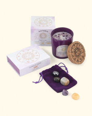 Aquarius Zodiac Candle & Crystal Tumblestone Set - Candles
