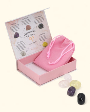 Aries Zodiac Candle & Crystal Tumblestone Set - Candles