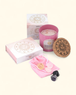 Aries Zodiac Candle & Crystal Tumblestone Set - Candles