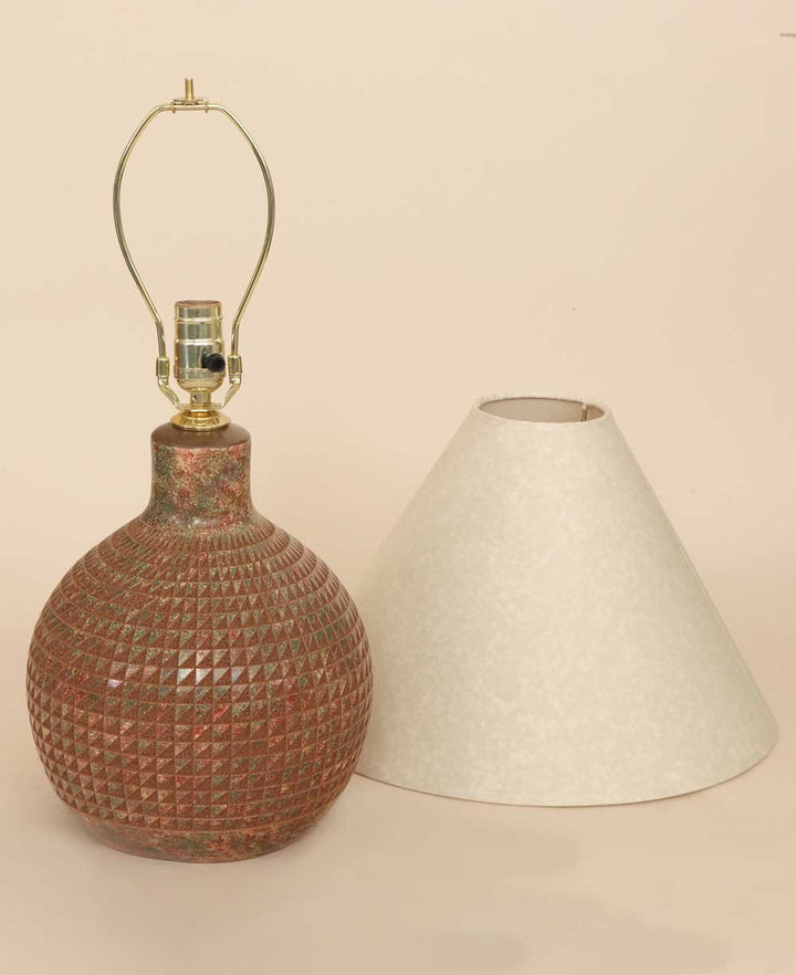 Artisan-made Round Ceramic Table Lamp with Geometric Etching, Nicaragua - Lamps