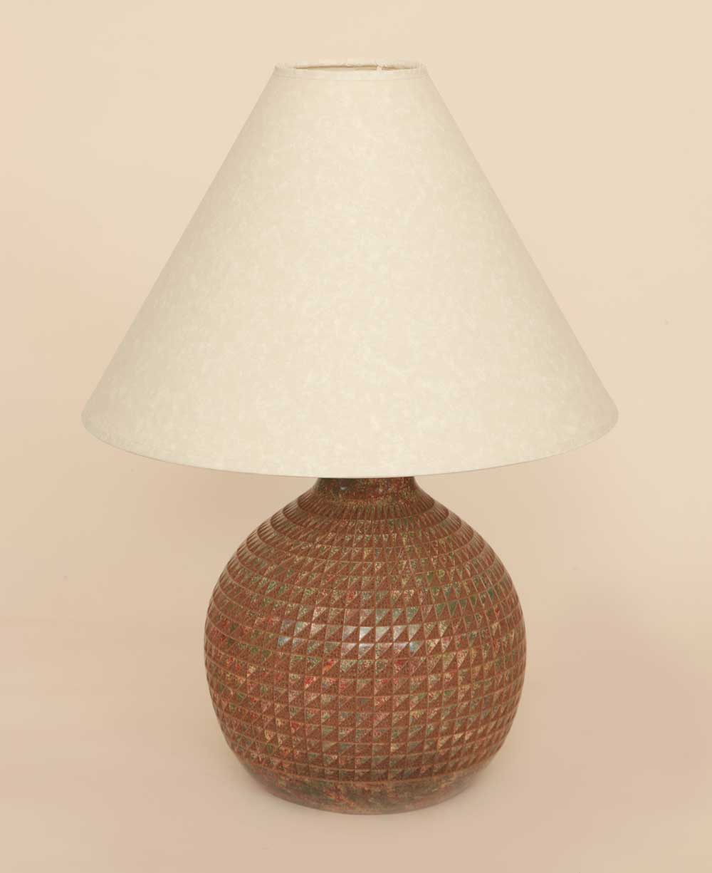 Artisan-made Round Ceramic Table Lamp with Geometric Etching, Nicaragua - Lamps