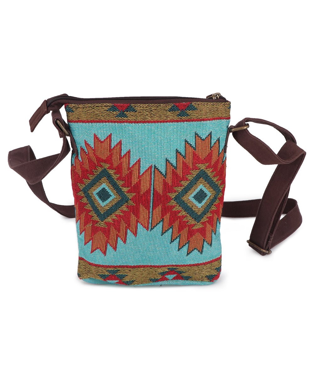 Artisan Tribal Woven Textile Crossbody Bag with Adjustable Strap - Handbags Blue