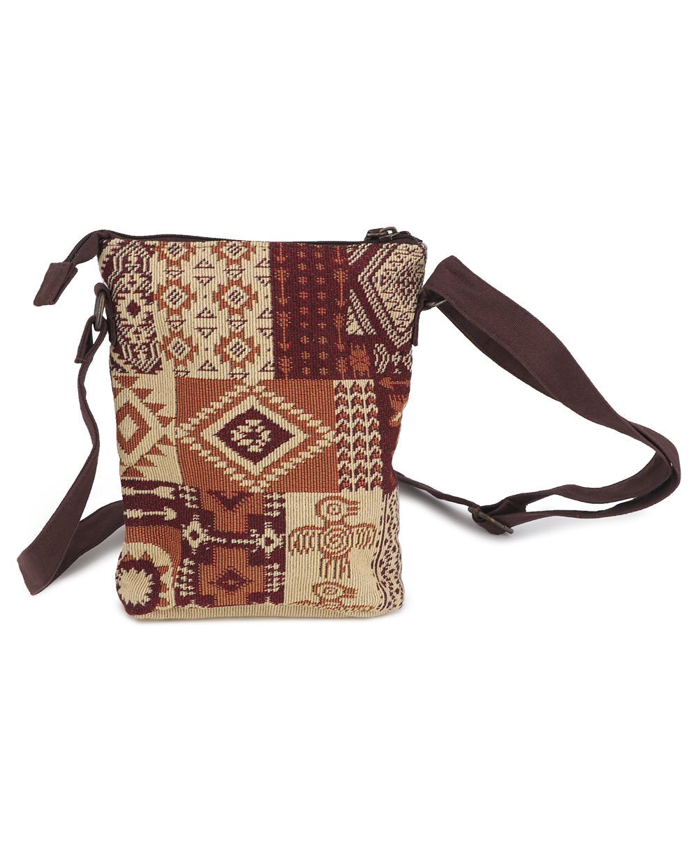 Artisan Tribal Woven Textile Crossbody Bag with Adjustable Strap - Handbags Brown