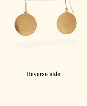 Artistic Moon Earrings — Textured Crescent Disc Drops in Gold - Plated Brass - Earrings