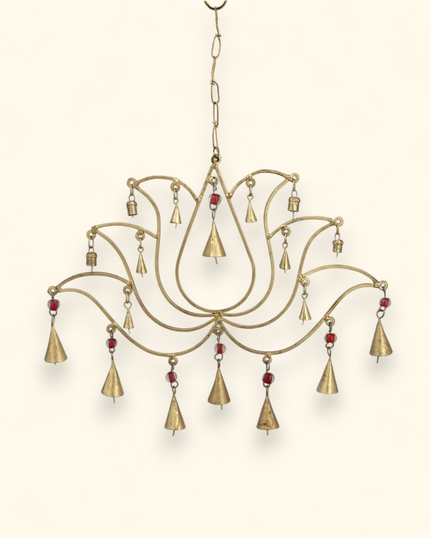Beaded Lotus Bell Wall Hanging – Handcrafted Decorative Metal Art - Wind Chimes