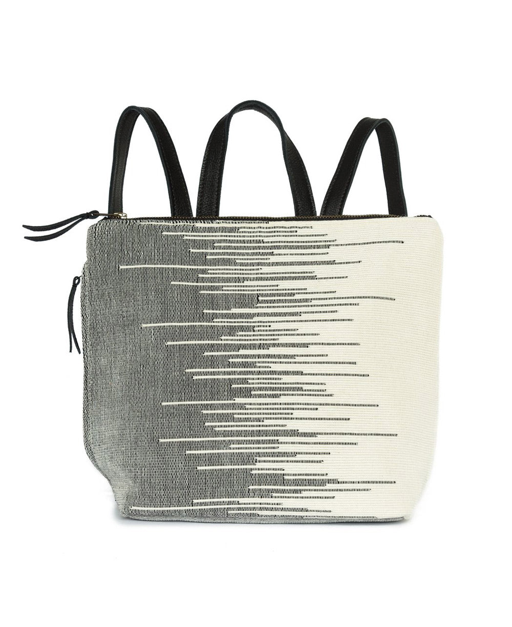 Black and White Woven Strata Backpack, Guatemala - Handbags