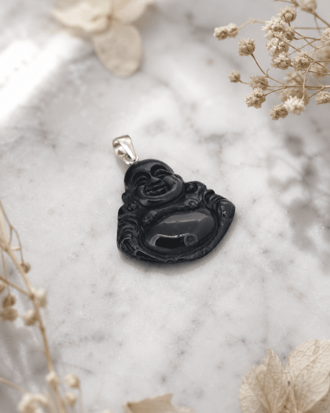 Black Onyxand Sterling Silver Happy Buddha Pendant - Charms & Pendants