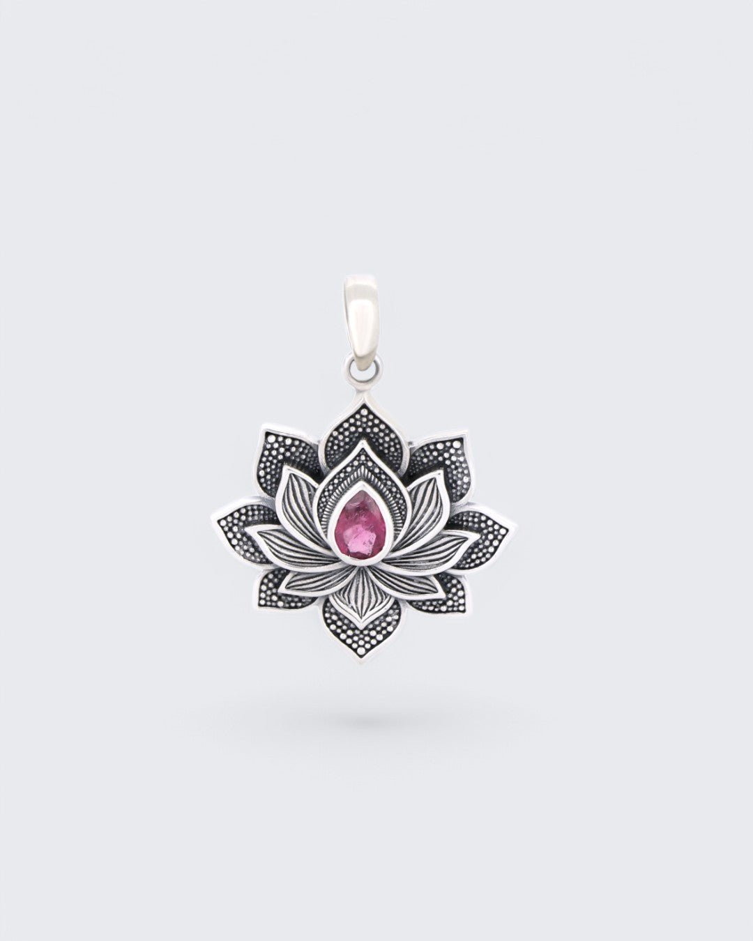 Sterling Silver Lotus Pendant with Pink Tourmaline – Buddha