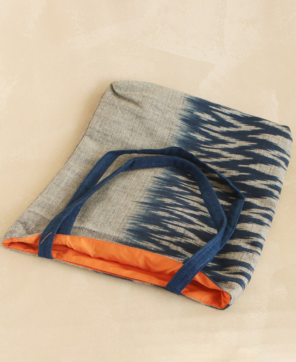 Blue and Grey Ikat Ladder Tote - Handbags