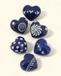 Blue Etched Soapstone Hearts Set of 6 - Decor