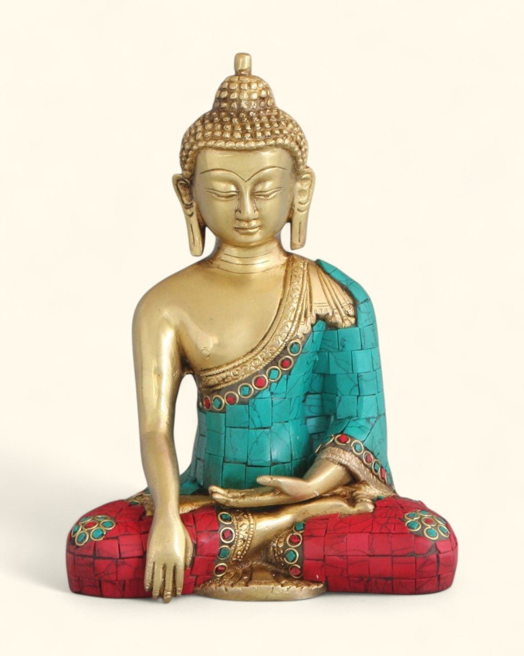 Brass Shakyamuni Buddha Statue with Colorful Detailing - Sculptures & Statues