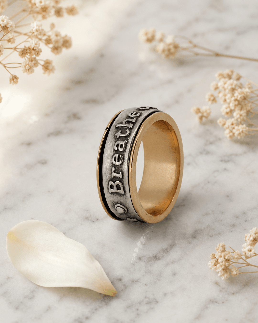 Breathe Spinner Meditation Ring Mindful Fidget Jewelry, Silver & Bronze Buddha Groove Breathe Spinner Meditation Ring Mindful Fidget Jewelry, Silver & Bronze Buddha Groove