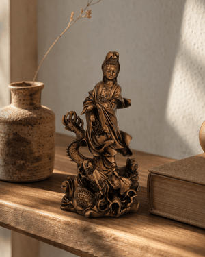 Bronze Finish Kuan Yin Dragon Statue - Sculptures & Statues