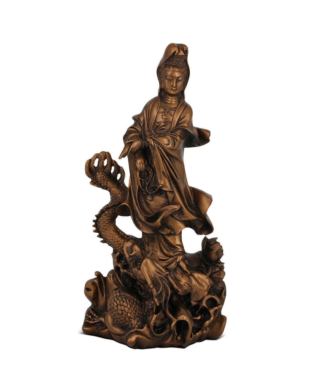 Bronze Finish Kuan Yin Dragon Statue - Sculptures & Statues