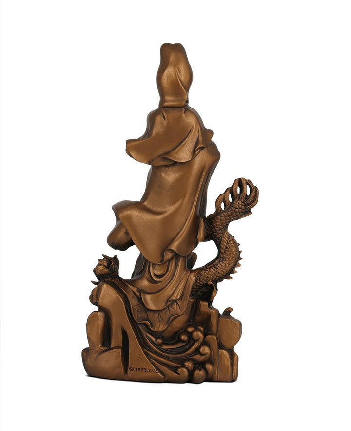 Bronze Finish Kuan Yin Dragon Statue - Sculptures & Statues