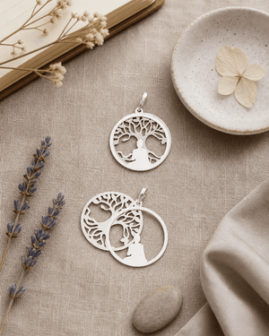 Buddha Pendant with Layered Bodhi Tree in Sterling Silver - Pendant