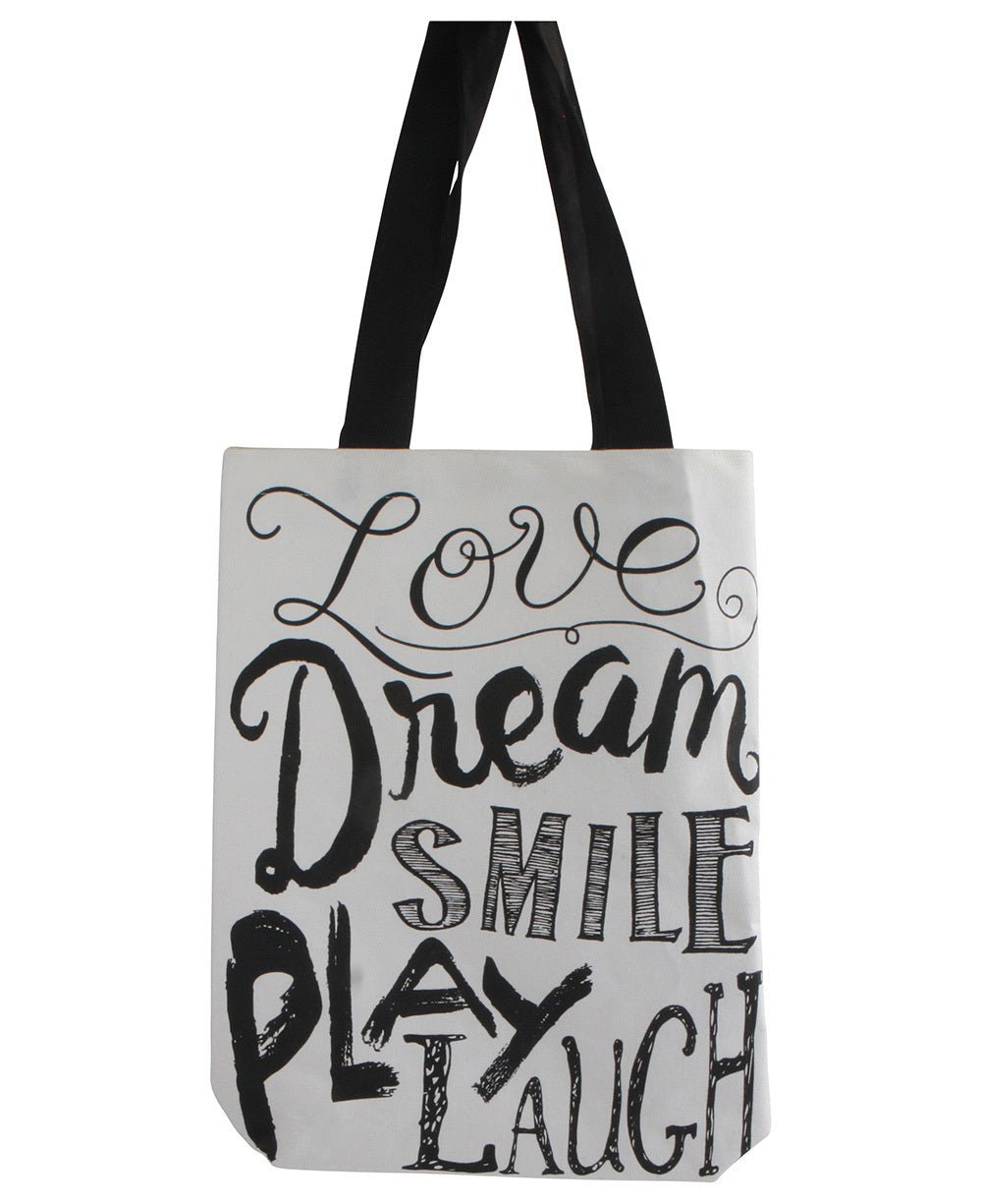 Canvas Tote Bag: Love Dream Smile Play Laugh - Inspirational Apparel