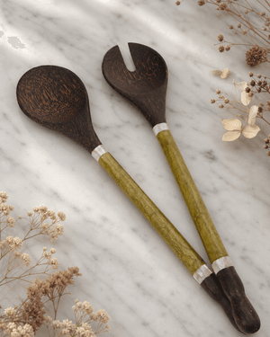 Capiz Shell and Palm Wood Salad Servers - Serveware