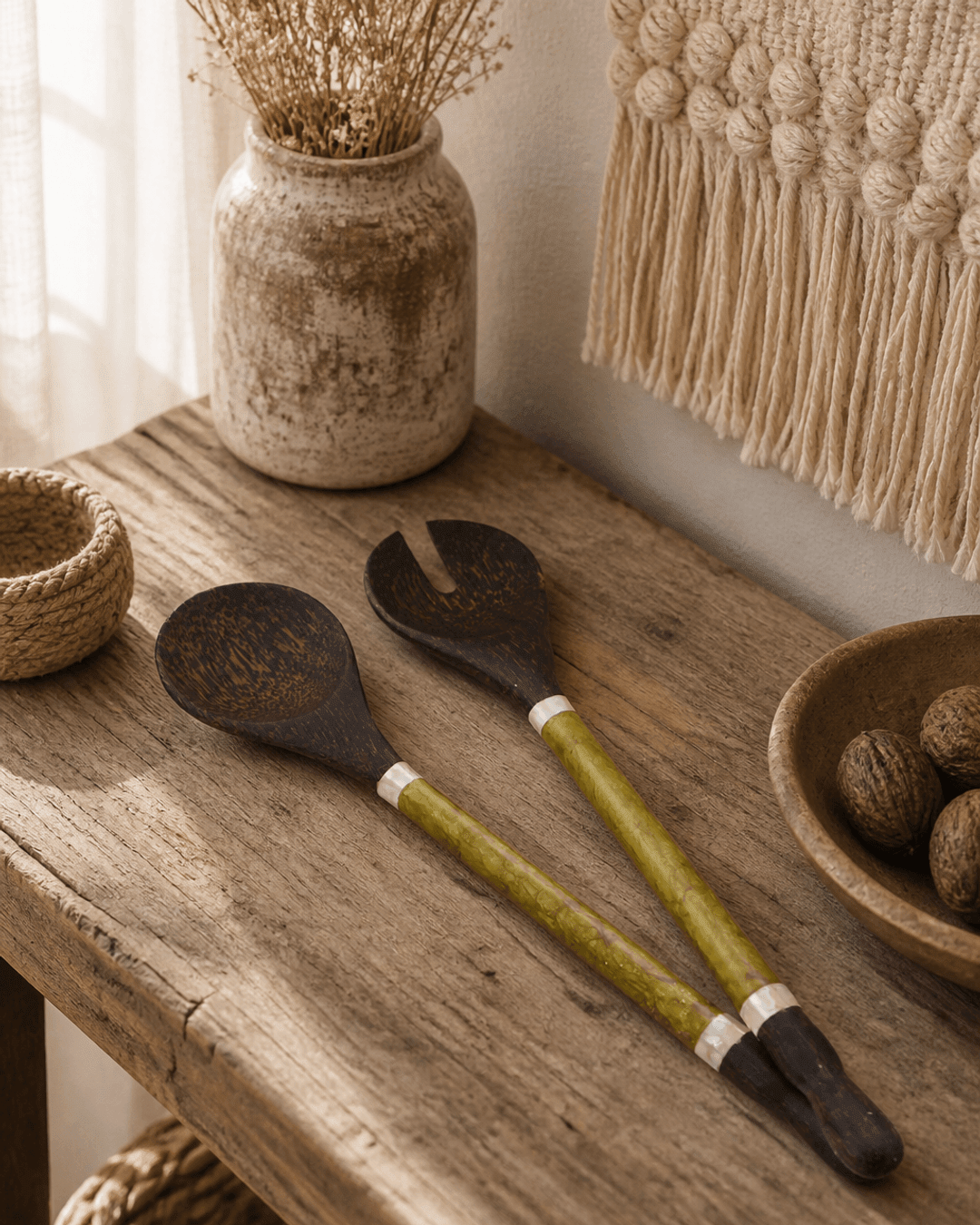 Capiz Shell and Palm Wood Salad Servers - Serveware