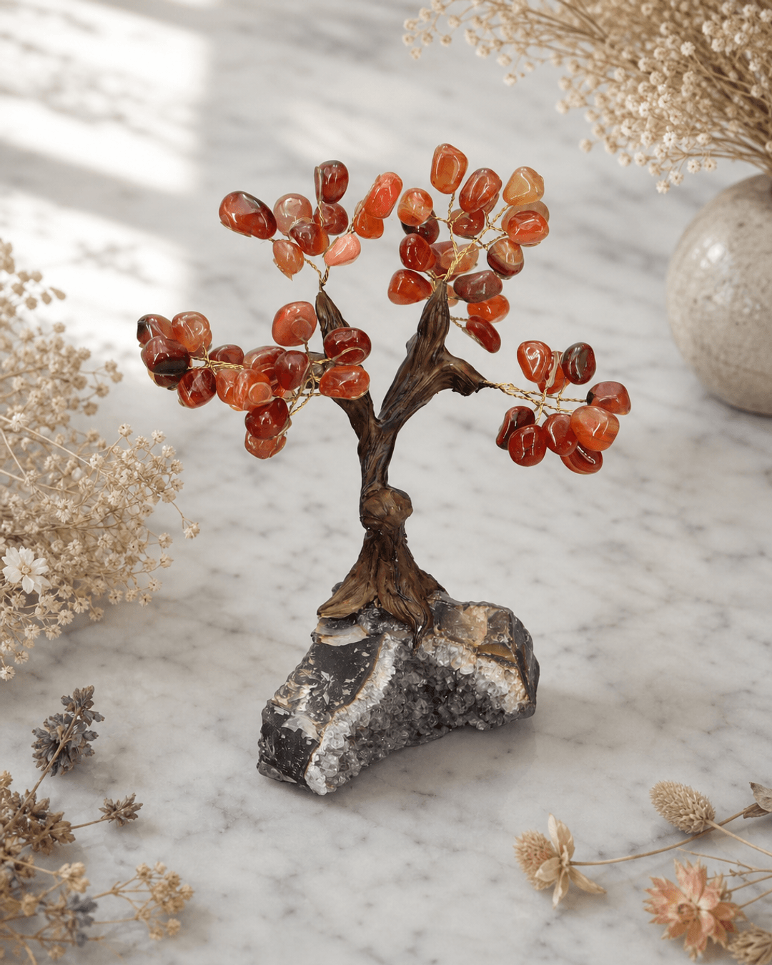 handmade bonsai tree Carnelian Gemstone Bonsai Tree – Handmade Crystal Tree for Courage & Creativity