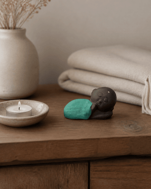Cast Iron Resting Baby Jizo Statue, Made in Japan - Sculptures & Statues