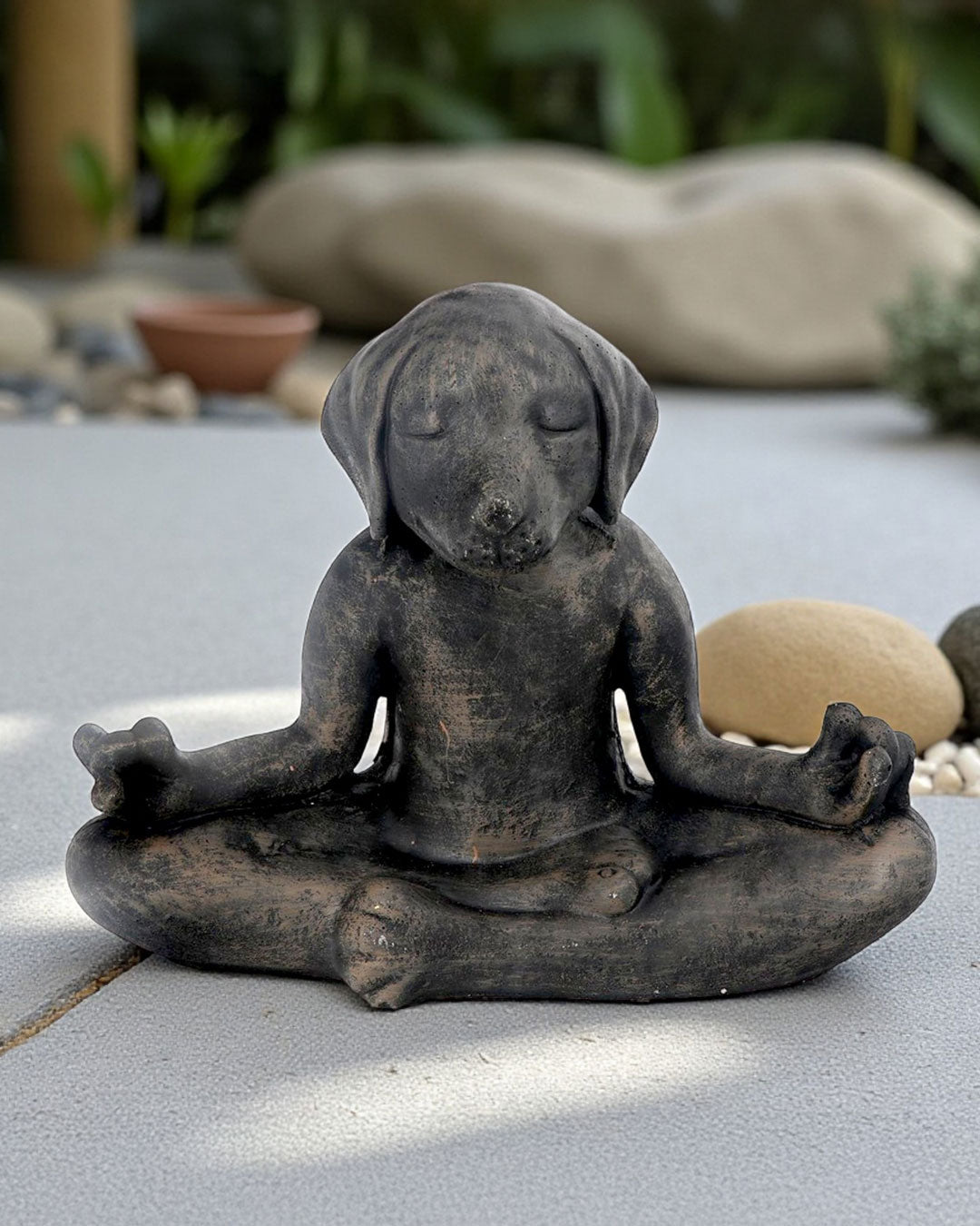 Cast Stone Meditating Zen Yoga Dog Statue USA Made - Sculptures & Statues