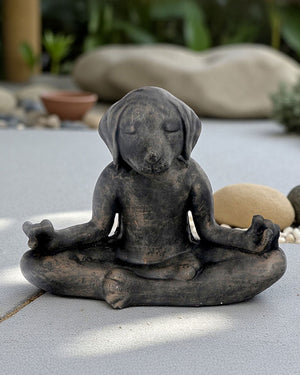Cast Stone Meditating Zen Yoga Dog Statue USA Made - Sculptures & Statues